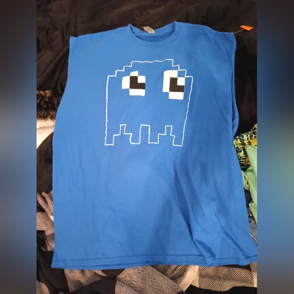 100% Cotton Cruelty Free Men's XL Tank Top Blue Pac Man Ghost